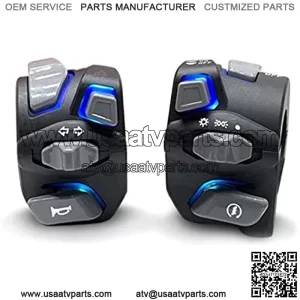 7/8" Motorcycle Switches, LED Light Switch for Horn Button Turn Signal Light, ATV Motorcycle Left Right Handlebar Controller Switch,Blue