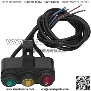 Motorcycle Headlight Switch 12V 7/8in Handlebar Switch 3 Buttons Waterproof Headlights Spotlights Controller with Colorful LED Indicator Accessory