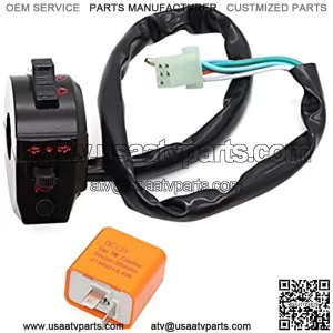 Flasher Relay & 7/8" 22mm Handlebar Left & Right Side Control Switch High/Low Beam Light Turn Signal Horn Switches for Motorcycle Dirt Bike Honda Yamaha Suzuki Kawasaki ATV