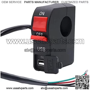 12v 7/8Motorcycle Handlebar On Off Push Button Switch,with 12V5A USB Car Charger Headlight Control Switch