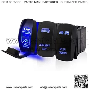 D-Lumina Blue Rocker Switchs 3 piezas incluyen luces traseras y barra de luz LED y cargador de alimentacin USB dual panel de interruptor de encendido/apagado para UTV ATV Polaris Ranger RZR Turbo Boa