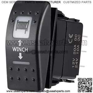 KEMIMOTO 7Pin Winch Rocker Switch Momentary UTV Rocker Switch Compatible with Polaris RZR Ranger Can-am White Led Light, 20 Amp/12V, Toggle Winch in/Out