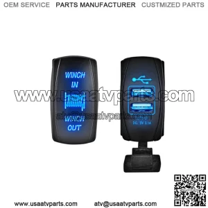 'Winch in /out' Rocker Switch + USB Charger for Car Truck ATV UTV Polaris Can Am (Fits: Yamaha Rhino 660)