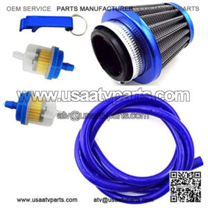 38mm Air Filter Cleaner + 5mm 1 Meter Fuel Hose Line + Fuel Filter For 50cc 70cc 90cc 110cc 125cc Pit Dirt Bike ATV Quad & GY6 50cc QMB139 Engine Moped Scooter (Blue)