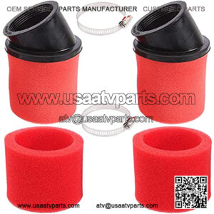 2Pcs Universal 48mm 49mm 50mm Red Angled Double Foam Pod Air Filter Cleaner 50cc 70cc 90cc 110cc 125cc Motorcycle ATV Quad Scooter Go Kart Moped Pit Racing Super Pocket Mini Bike