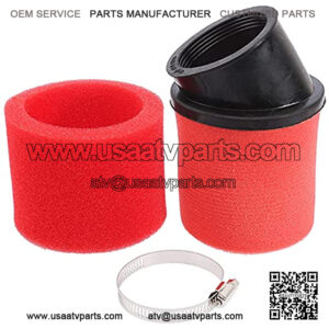 Universal 48mm 49mm 50mm Red Angled Double Foam Pod Air Filter Cleaner 50cc 70cc 90cc 110cc 125cc Motorcycle ATV Quad Scooter Go Kart Moped Pit Dirt Racing Super Pocket Mini Bike