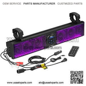 BRT26RGB ATV UTV Sound Bar System - 26 Inches Wide, IPX5 Rated Weatherproof, Bluetooth Audio, Amplified, 4 inch Speakers, 1 Inch Tweeters, USB Port, RGB Multicolor Illumination
