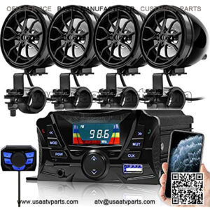 TS3-Q Gen.3 Motorcycle Weatherproof Bluetooth Speakers 7/8-1.25 in. Handlebar Mount MP3 Music Player Sound Audio Stereo Amplifier System ATV UTV w/AUX, USB, Micro SD, FM Radio, 4-Speaker