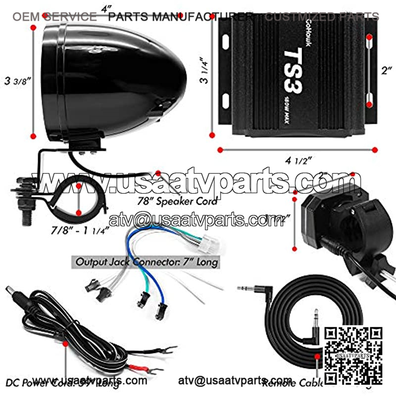 TS3-Q Gen.3 Motorcycle Weatherproof Bluetooth Speakers 7/8-1.25 in. Handlebar Mount MP3 Music Player Sound Audio Stereo Amplifier System ATV UTV w/AUX, USB, Micro SD, FM Radio, 4-Speaker - Image 3