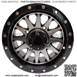 QuadBoss Wagon Wheel 14x7 4+3 Offset 4/156 Black/Machined RT-GW106147156BMA (For: Polaris)