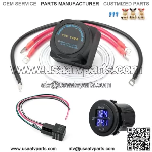 Dual Battery Isolator Connect & Monitor Kit w/ VSR Harness for ATV UTV Boats RV