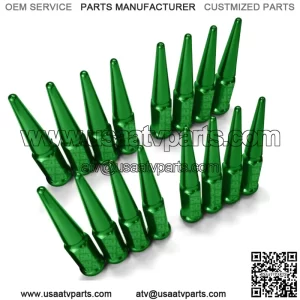 Green Long Steel Spike Lug Nuts 10x1.25 ATV Can-Am Yamaha Honda Suzuki Kawasaki (Fits: Yamaha Rhino 660)