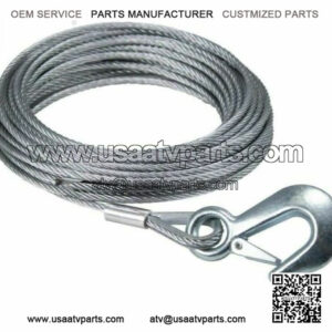 3/16" X 50' Galvanized Wire Rope Winch Cable 7x19 W. Slip Hook -Latch ATV Winch