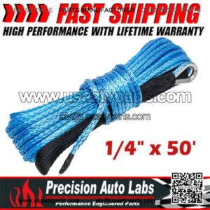 New 1/4" x 50' Blue Synthetic Winch Rope Line Cable 8200 LB UTV ATV SUV W/Sheath
