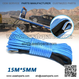 7700 lbs Car Blue Synthetic Tow Line Cable Rope Sheath SUV ATV UTV 15M*5MM