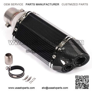 Motorcycle Exhaust Silencer Dual Outlet Universal 2'' Inlet Slip On with 38-51mm Welding Stainless Steel Short Exhaust Pipe for Scooter ATV