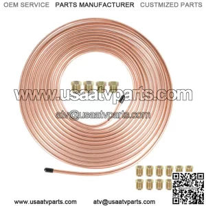 Iron Plating Copper Brake Line Tubing Kit 1/4 OD 25 Ft Coil Roll &Fittings