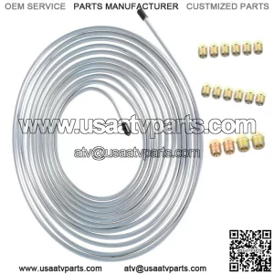 1/4 OD 25ft Coil Roll & 16 Tube Nut Fittings Brake Line Tubing Kit