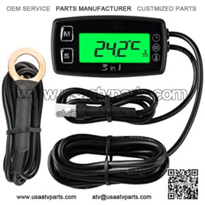 Runleader Digital LCD Engine Temperature Gauge Volt Meter,Programmable Alert Reminder,Clock Display,Backlight Mode Selection for Generator Motorcycle Dirtbike ATV Outboard Motor Marine Snowmobile